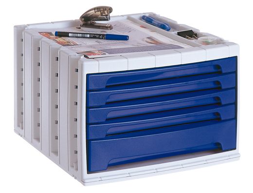 Fichero Cajones de Sobremesa Q-Connect 37X30,5X21,5 cm Bandeja Organizadora Superior 5 Cajones Azul Opaco