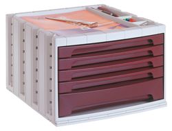 Fichero Cajones de Sobremesa Q-Connect 37X30,5X21,5 cm Bandeja Organizadora Superior 5 Cajones Burdeos Opaco
