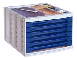Fichero Cajones de Sobremesa Q-Connect 37X30,5X21,5 cm Bandeja Organizadora Superior 6 Cajones Azul Opaco