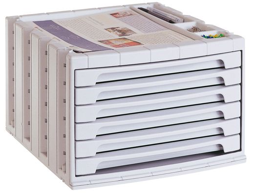 Fichero Cajones de Sobremesa Q-Connect 37X30,5X21,5 cm Bandeja Organizadora Superior 6 Cajones Gris Opaco