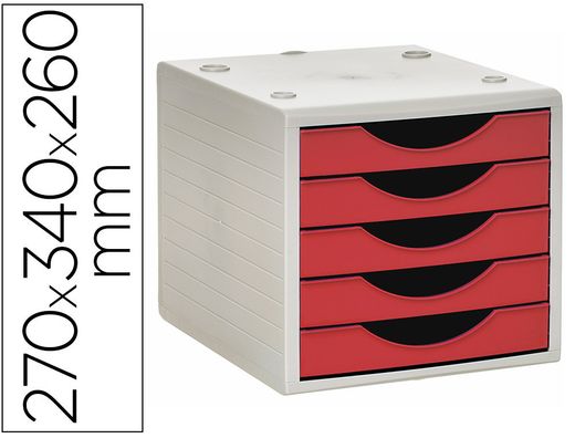 Fichero cajones de sobremesa q-connect 5 cajones color rojo opaco 270x340x260 mm