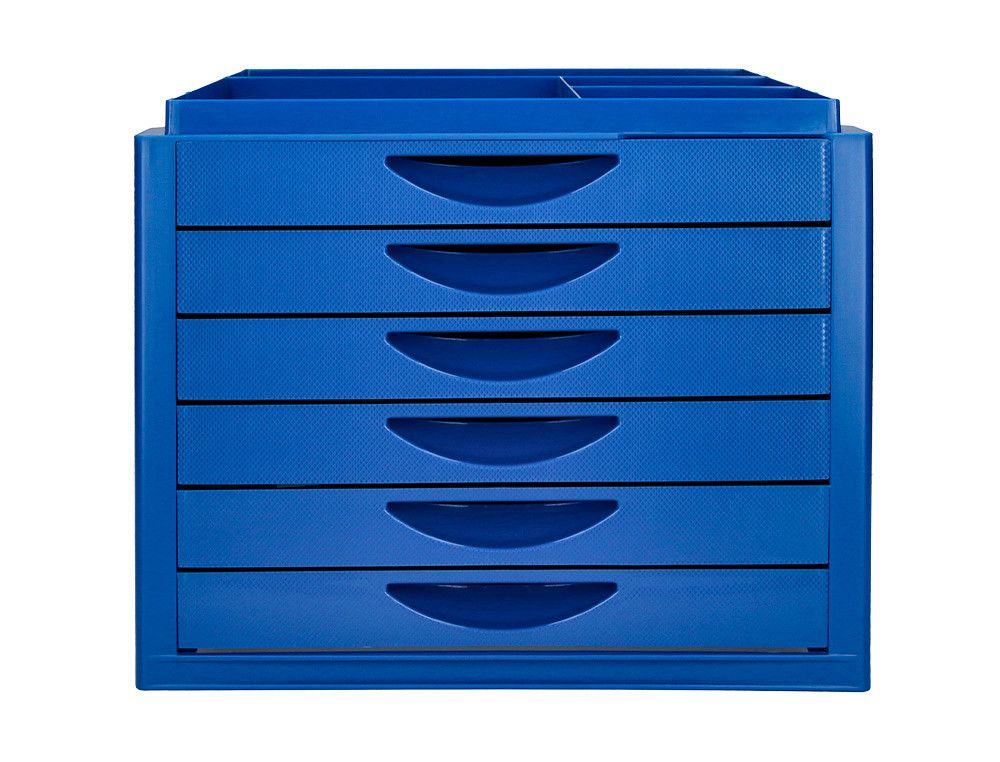 Fichero cajones de sobremesa q-connect bandeja organizadora superior 6 cajones color azul opaco