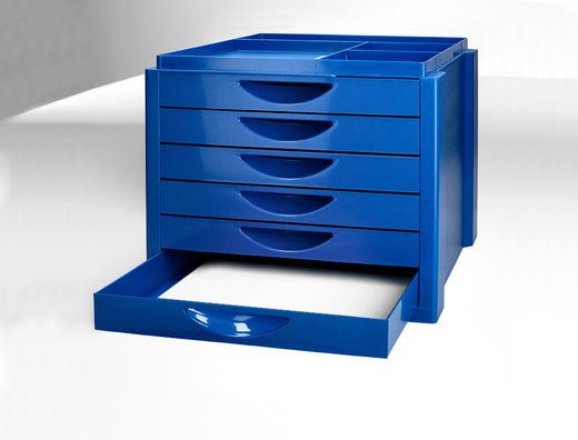 Fichero cajones de sobremesa q-connect bandeja organizadora superior 6 cajones color azul opaco