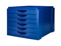 Fichero cajones de sobremesa q-connect bandeja organizadora superior 6 cajones color azul opaco