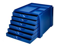 Fichero cajones de sobremesa q-connect bandeja organizadora superior 6 cajones color azul opaco