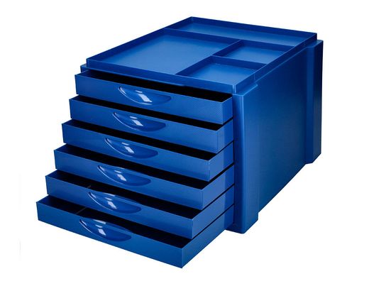 Fichero cajones de sobremesa q-connect bandeja organizadora superior 6 cajones color azul opaco