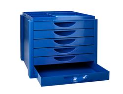Fichero cajones de sobremesa q-connect bandeja organizadora superior 6 cajones color azul opaco