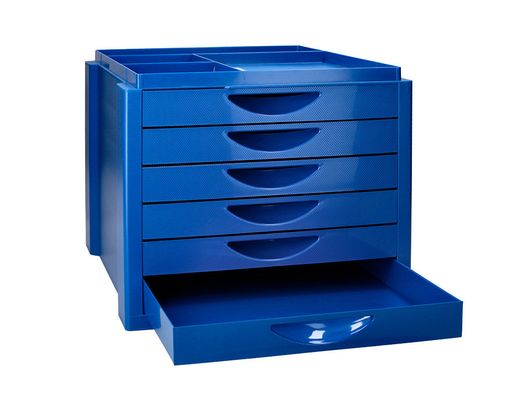 Fichero cajones de sobremesa q-connect bandeja organizadora superior 6 cajones color azul opaco