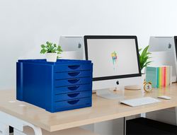 Fichero cajones de sobremesa q-connect bandeja organizadora superior 6 cajones color azul opaco
