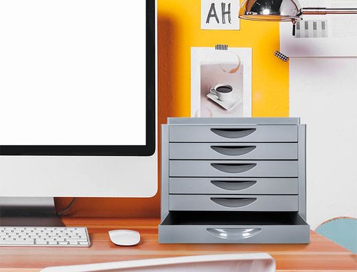 Fichero cajones de sobremesa q-connect bandeja organizadora superior 6 cajones color gris opaco