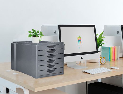 Fichero cajones de sobremesa q-connect bandeja organizadora superior 6 cajones color gris opaco