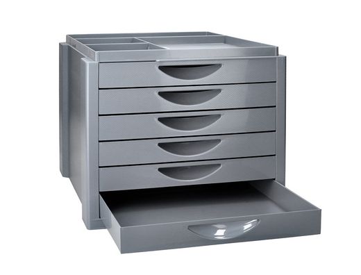 Fichero cajones de sobremesa q-connect bandeja organizadora superior 6 cajones color gris opaco