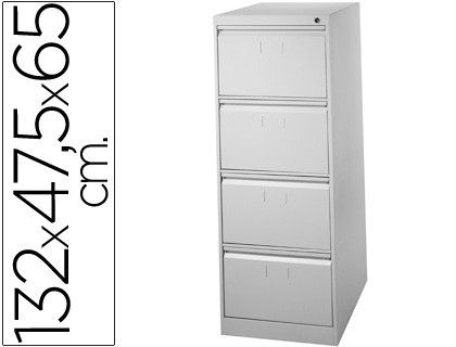 Fichero Cajones de Suelo Metal 4 Cajones 132 cm Alto 65 cm Prof 47,5 Ancho Color Gris 75 Guias Telescopic Antivuelc
