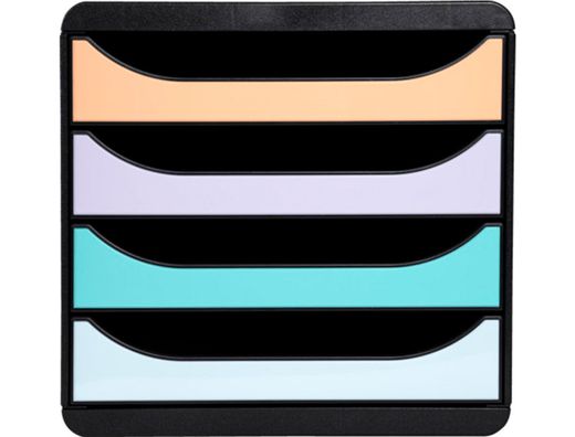 Fichero de cajones sobremesa exacompta big-box aquarel negro 4 cajones colores pastel glossy