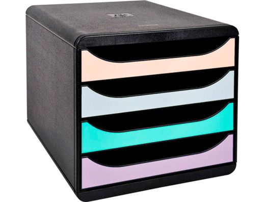 Fichero de cajones sobremesa exacompta big-box aquarel negro 4 cajones colores pastel glossy