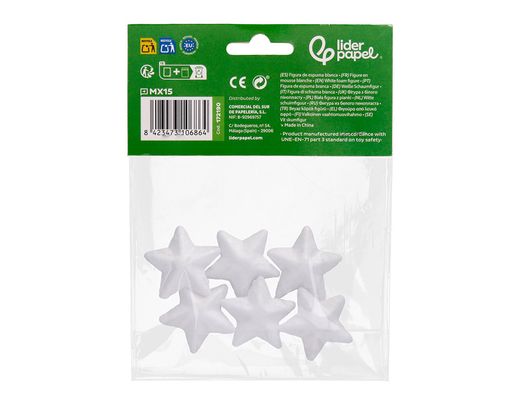Figura de espuma blanca liderpapel estrella de 4 cm bolsa con 6 unidades
