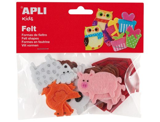 Figura de fieltro apli con forma de animales bolsa de 18 unidades