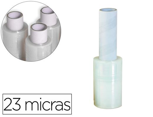 Film extensible manual ancho 100 mm espesor 23 micras 440 g transparente.