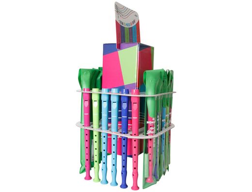 Flauta hohner gama colores expositor sobremesa de 36 unidades surtidas 6 por color 140x140x400 mm