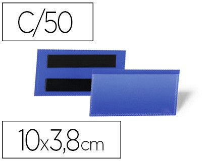 Funda durable magnetica 100x38 mm plastico azul ventana transparente pack de 50 unidades