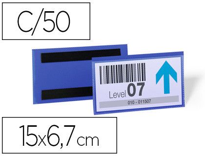 Funda durable magnetica 150x67 mm plastico azul ventana transparente pack de 50 unidades