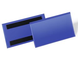 Funda durable magnetica 150x67 mm plastico azul ventana transparente pack de 50 unidades