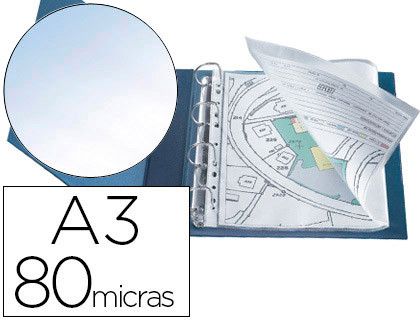 Funda Multitaladro Q-Connect Din A3 Apaisada 80 Micras Cristal con Apertura Superior - Bolsa de 10