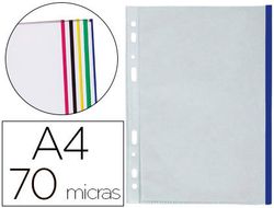 Funda multitaladro q-connect din a4 70 mc pp cristal con borde azul bolsa de 10 uds