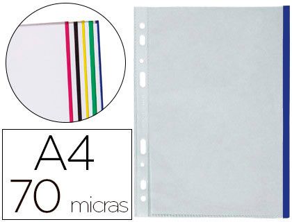 Funda multitaladro q-connect din a4 70 mc pp cristal con borde azul bolsa de 10 uds
