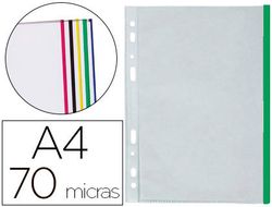 Funda multitaladro q-connect din a4 70 mc pp cristal con borde verde bolsa de 10 uds