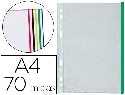 Funda multitaladro q-connect din a4 70 mc pp cristal con borde verde bolsa de 10 uds