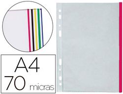 Funda multitaladro q-connect din a4 70 micras pp cristal con borde rojo bolsa de 10 uds