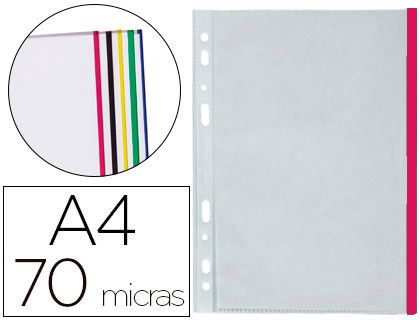 Funda multitaladro q-connect din a4 70 micras pp cristal con borde rojo bolsa de 10 uds
