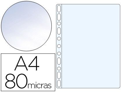 Funda multitaladro q-connect din a4 80 mc cristal caja de 100 unidades