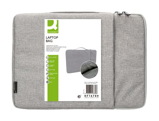 Funda para portatil q-connect 15,6\" con asa 1 bolsillo exterior con cremallera color gris 350x250x25 mm"