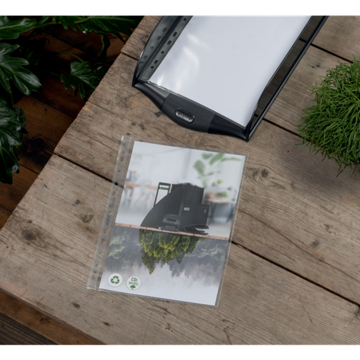 Funda portadocumentos (Bolsa 25). PP "Piel de naranja" con refuerzo. 100 micras. Leitz Recycle. DIN A4 maxi (237x305 mm). 11 taladros