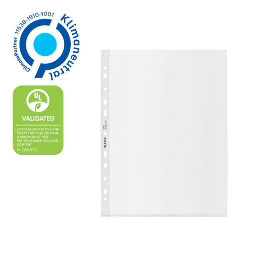 Funda portadocumentos (Caja 100). PP "Piel de naranja" con refuerzo. 100 micras. Leitz Recycle. DIN A4. 11 taladros