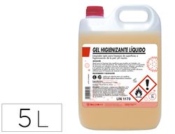 Gel hidroalcoholico higienizante de manos con alcohol y glicerina. ph neutro, garrafa de 5 litros
