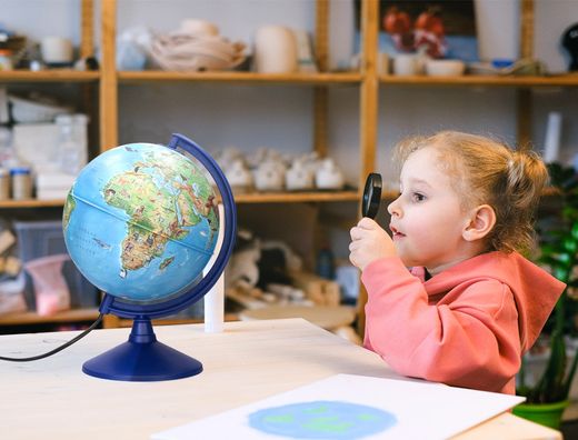 Globo terraqueo liderpapel con luz fisico y politico con animales diametro 20 cm