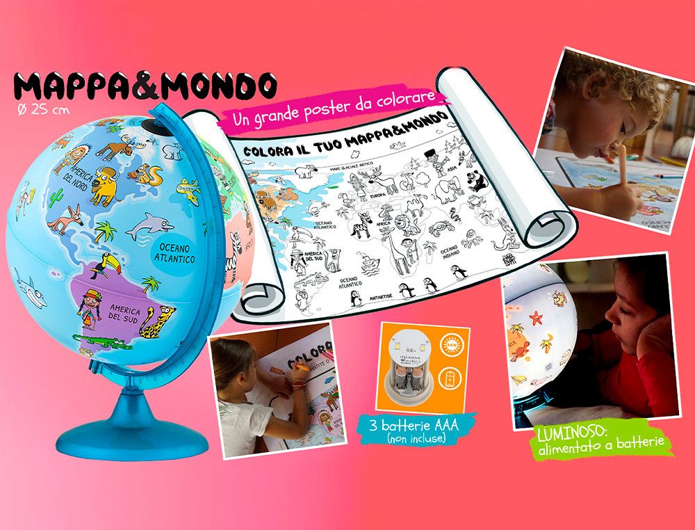 Globo terraqueo nova rico con luz infantil mappa&mondo base y meridiano color azul diametro 25 cm
