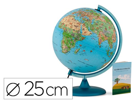 Globo terraqueo nova rico con luz safari base y meridiano color azul diametro 25 cm