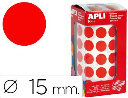Gomets Autoadhesivos Circulares 15 mm Rojo en Rollo con 2832 Unidades