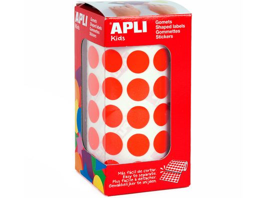 Gomets Autoadhesivos Circulares 15 mm Rojo en Rollo con 2832 Unidades
