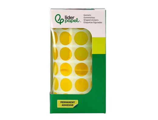 Gomets liderpapel autoadhesivo circulos 15 mm amarillo rollo de 2500 unidades en caja de carton