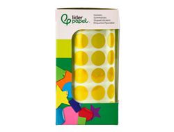 Gomets liderpapel autoadhesivo circulos 15 mm amarillo rollo de 2500 unidades en caja de carton