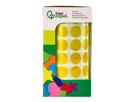 Gomets liderpapel autoadhesivo circulos 15 mm amarillo rollo de 2500 unidades en caja de carton