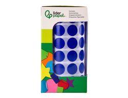 Gomets liderpapel autoadhesivo circulos 15 mm azul rollo de 2500 unidades en caja de carton