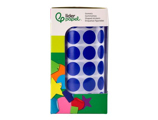 Gomets liderpapel autoadhesivo circulos 15 mm azul rollo de 2500 unidades en caja de carton