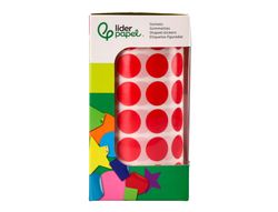 Gomets liderpapel autoadhesivo circulos 15 mm rojo rollo de 2500 unidades en caja de carton