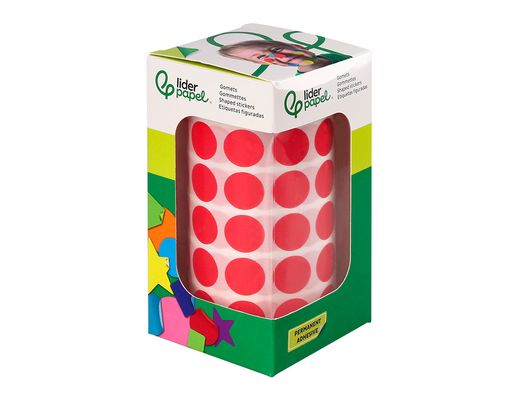 Gomets liderpapel autoadhesivo circulos 15 mm rojo rollo de 2500 unidades en caja de carton